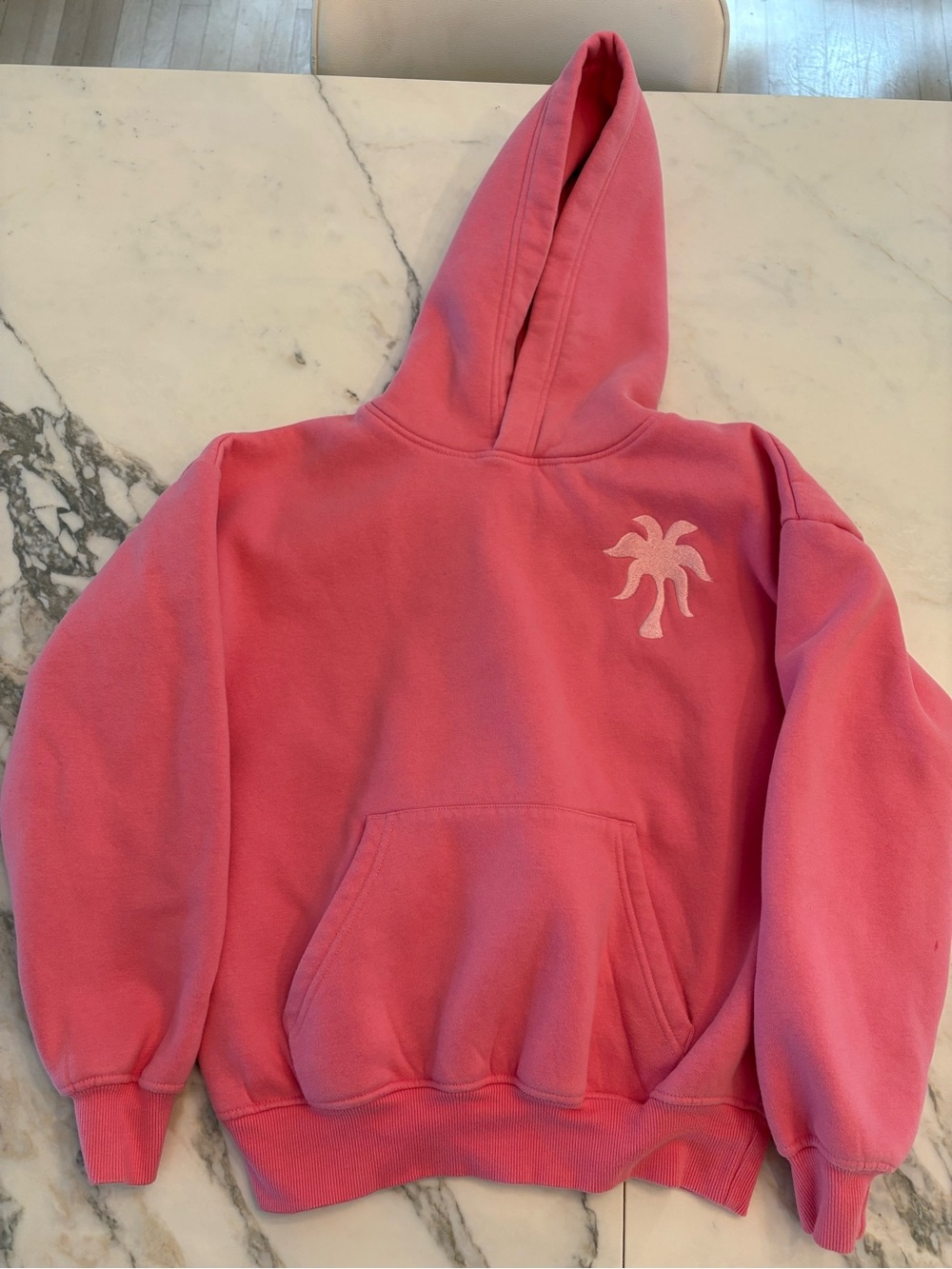 Pink Pullover Hoodie with Palm Graphic